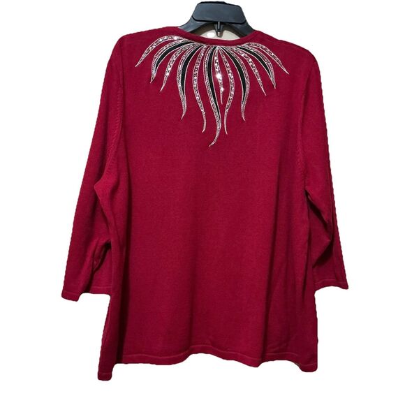 Vtg Bob Mackie Wearable Art Women’s Knit Cardigan 2X Red Christmas Sweater - Picture 2 of 5